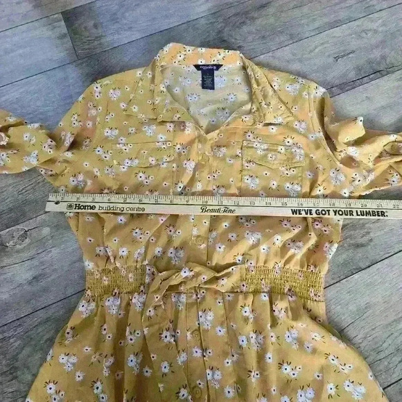 MILLENIUM Womens large spandex/polyester yellow flowered dress - Picture 3 of 10